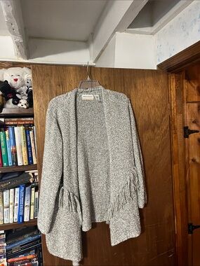 Alfred Dunner Gray Open-Front Fringe Cardigan